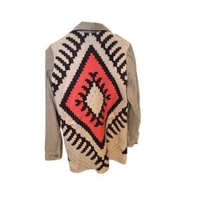 Davi & Dani Southwesterm Aztec Cuordory Shacket Sm Taupe,Coral Knit back Western
